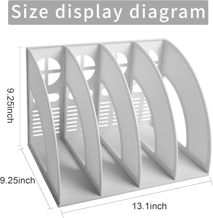 Marte Vanci Magazine File Holder Desktop Book Organizer Plastic Storage Sturdy Vertical 4 Section Folder (Light Gray)
