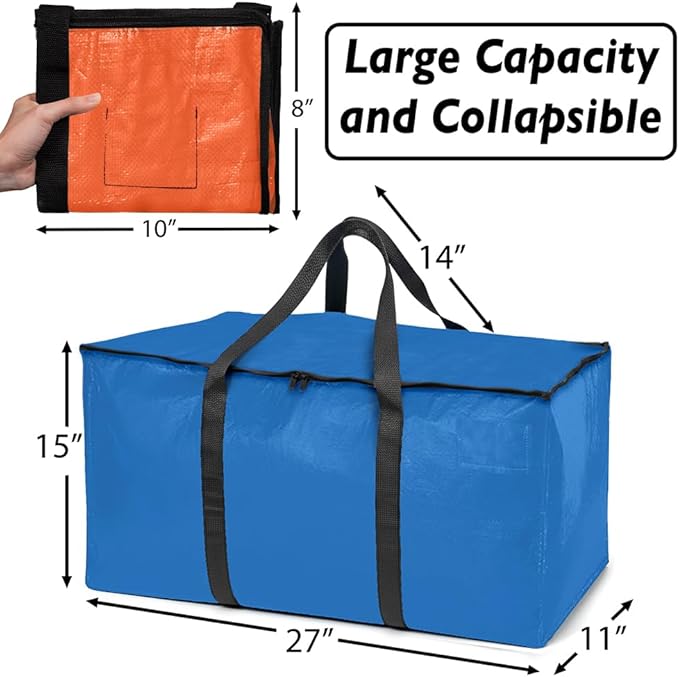 ClearSpace Oversized Moving Bags or Storage Bag – Large Moving Boxes with Backpack Straps, Zippers & Handles – Heavy-Duty Packing Bags for Moving, College Dorm, Christmas Decorations, 8 Pack