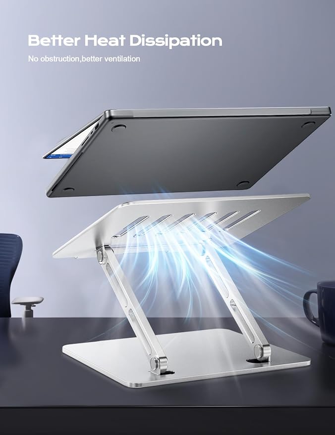 LOXP Aluminum Laptop Stand, Adjustable Laptop Stand for Desk Foldable | Portable Laptop Riser, Ergonomic Computer Notebook Holder for Desk, Office Desk Accessories (10-15.6'') - Silver