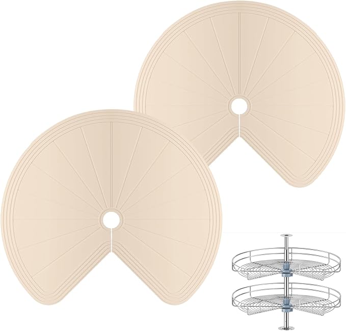 2 PCS Lazy Susan Shelf Liner,Silicone Waterproof Shelf Cabinet Liner,Non Slip Heat Resistant Lazy Susan Liners for Kitchen Cabinet(Khaki,27 Inch)