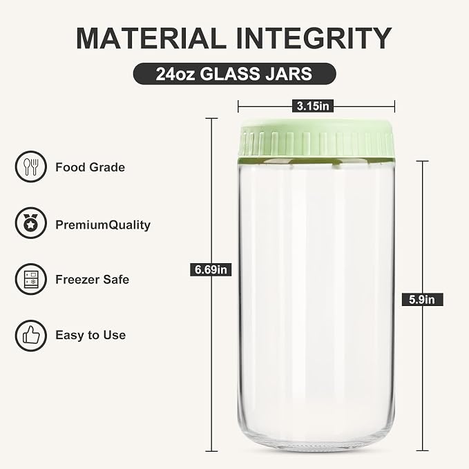 SHOWIN Overnight Oats Containers with Lids, 24oz Glass Jars with Lids 8 pcs, Light Green, Wide Mouth Mason jars for Salad, Yogurt, Snacks, Meal Prep