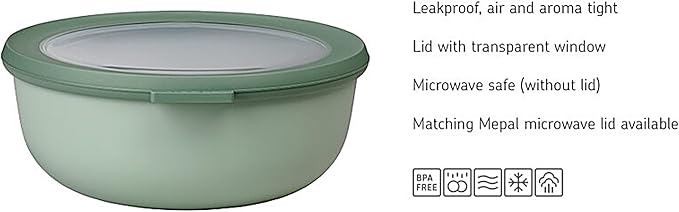 Mepal – Multi Bowl Cirqula 3-Piece Set – Food Storage Container with Lid - Suitable as Airtight Storage Box for Fridge & Freezer, Microwave Container & Servable Dish - 350, 750, 1250ml - Nordic Sage