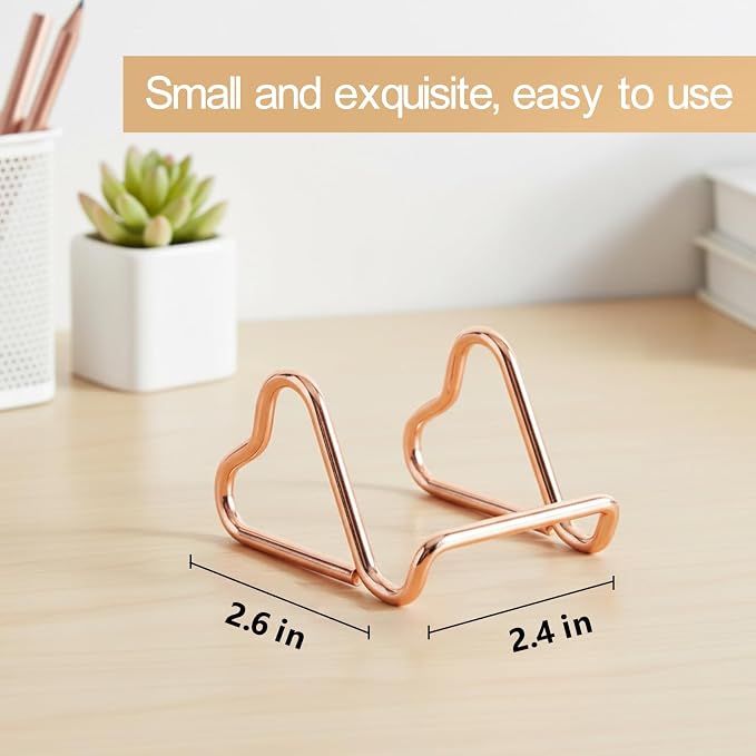 2 Pcs Cute Rose Gold Metal Heart Business Card Holder for Desk | Metal Heart Business Card Display Stand, Pretty Desk Organizer and Cute Desk Accessories for Office Desktop