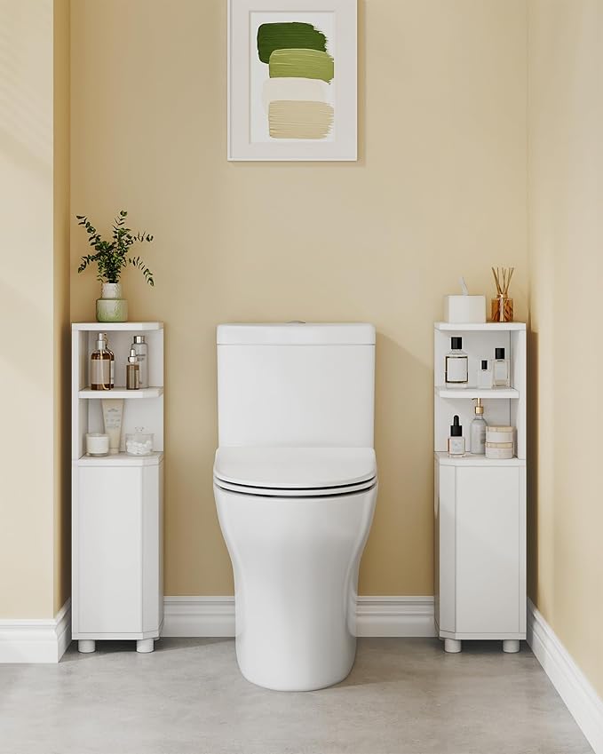Hzuaneri Corner Cabinet, Small Bathroom Corner Cabinet with Doors | Narrow Storage Cabinets with Adjustable Shelves, Bathroom Organizers and Storage for Small Space, White BC20003X