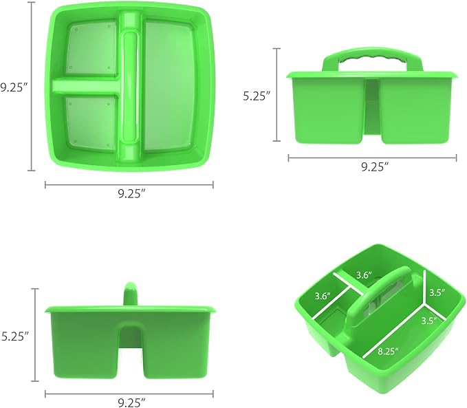 Storex 3-Compartment Small Caddy – Multipurpose Classroom Organizer with Handle, Green, 5-Pack (00951U06C)