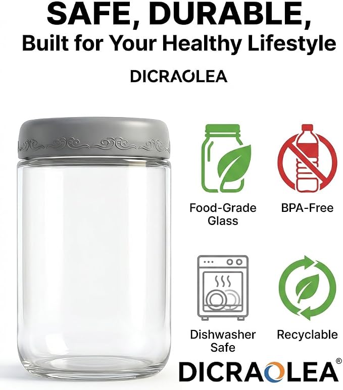 16oz 4Pack Glass Overnight Oats Jars Containers with Airtight Leakproof Lids, Reusable Mason Jars for Meal Prep, Yogurt Parfaits, Smoothies, Salads & Healthy Breakfasts (16 OZ-4-1)