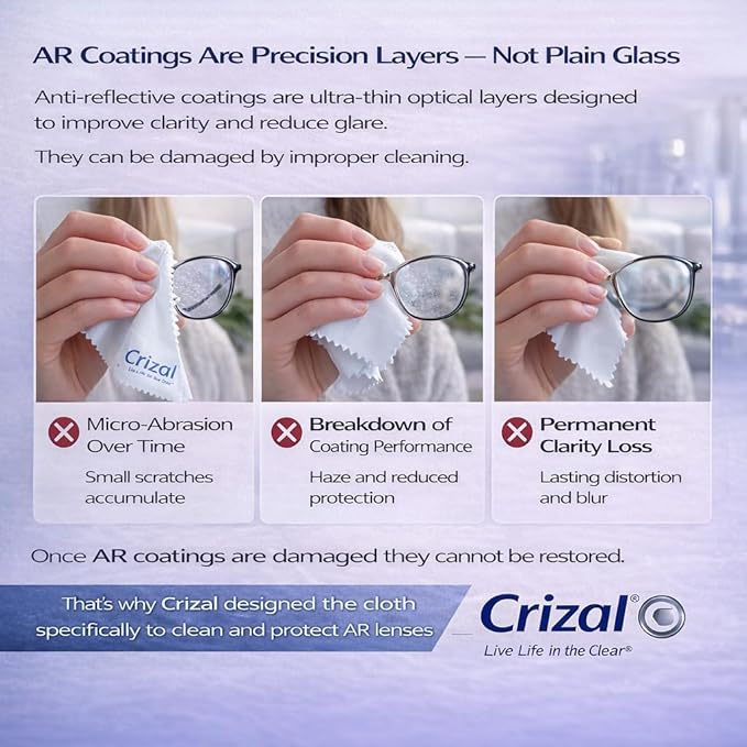 Crizal Eyeglass Cleaning Cloths – 12 Pack Premium Microfiber – Designed & Tested for AR-Coated Lenses – Trusted by Optical Professionals