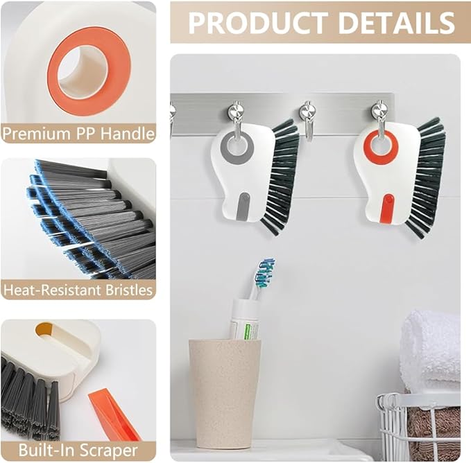 2 in 1 Groove Cleaning Brush, Window Track Cleaning Tools, Multifunction Window Track Cleaner with Hard Bristle and Hidden Scraper, Crevice Brush for Sliding Door Track, Window Seal, Sill (Gray)