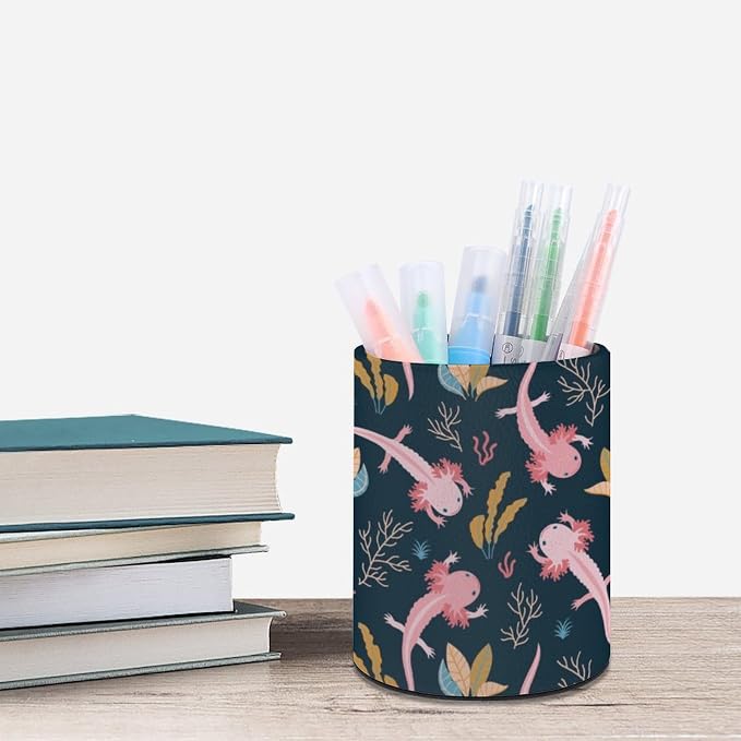 Cute Axolotl Pen Holder Pencil Cup for Desk Organizer | Cute Makeup Brush Holder PU Multifunctional Office Suppliesfor Decor Home Classroom School