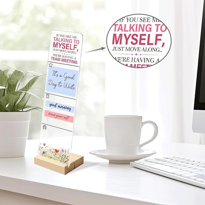 Sticky Notes Monitor Memo Board with Removable Wooden Base If You See Me Talking to Myself Funny Quote Message Board Portable Sticky Note Holder with 200 Sheets Sticky Notes Office Desk Decor Gift