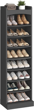 YATINEY 9-Tier Tall Shoe Rack, Wooden Shoe Storage Organizer, Narrow Shoe Cabinet with Removable Shelves for Small Spaces, Holds 18 Pairs of Shoes, for Entrance, Hallway, Black SS22BK