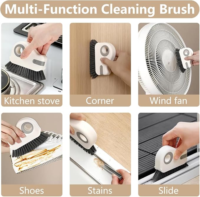 2 in 1 Groove Cleaning Brush, Window Track Cleaning Tools, Multifunction Window Track Cleaner with Hard Bristle and Hidden Scraper, Crevice Brush for Sliding Door Track, Window Seal, Sill (Gray)
