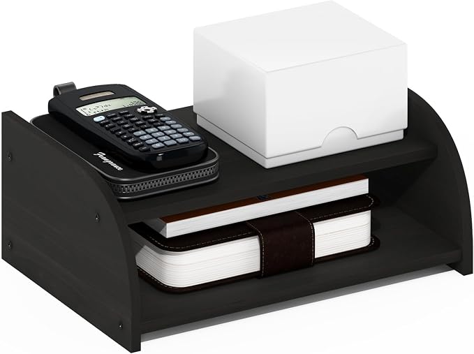 Furinno Classic Desk Organizers and Accessories, 2-Tier Monitor Riser, Office Organization, Desk Top Book Shelf, for Office Supplies, Desk Utilities, Espresso