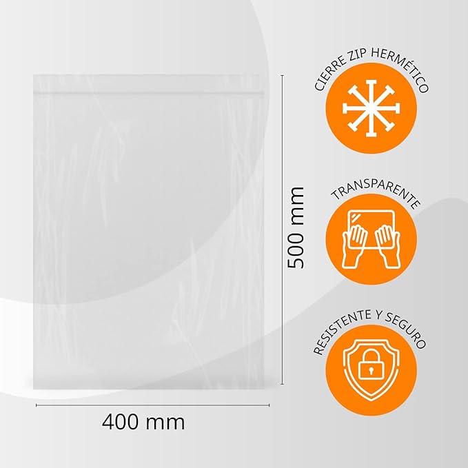 100 Clear Plastic Airtight Seal Bags Ideal for Freezing Food, Document Storage, Reusable and Storage Bags - Ophituria (100 Bags, 400 x 500 mm)