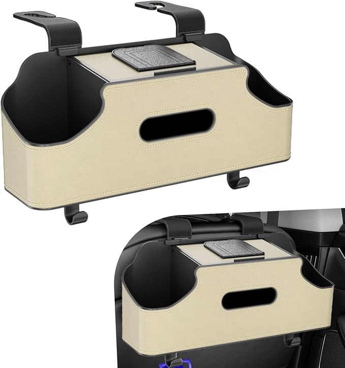 Car Seat Back Storage Box, Multifunctional Cup Holder Tissue Holder Mobile Phone Bracket, Portable Hanging Organizer for Handbags Wallets, for Most Cars Storage Accessories (Black)