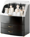 Makeup Organizer Countertop Vanity with Transparent Lid Drawers Waterproof Dustproof Cosmetic Skincare Bathroom Storage Gift for Women Teens Girls (Black)