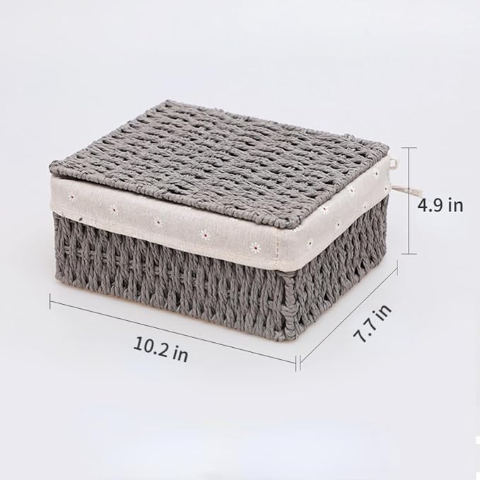 1PC Woven Storage Basket with Lid for Closet Shelf-Grey Large | Bathroom, Closet & Shelf Storage Basket, Sewing & Towel Basket, Blanket & Toy Storage, Woven Basket with Liner