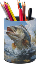 Bass Fish Pen Holder Pencil Cup for Desk Organizer | Cute Makeup Brush Holder PU Multifunctional Office Suppliesfor Decor Home Classroom School