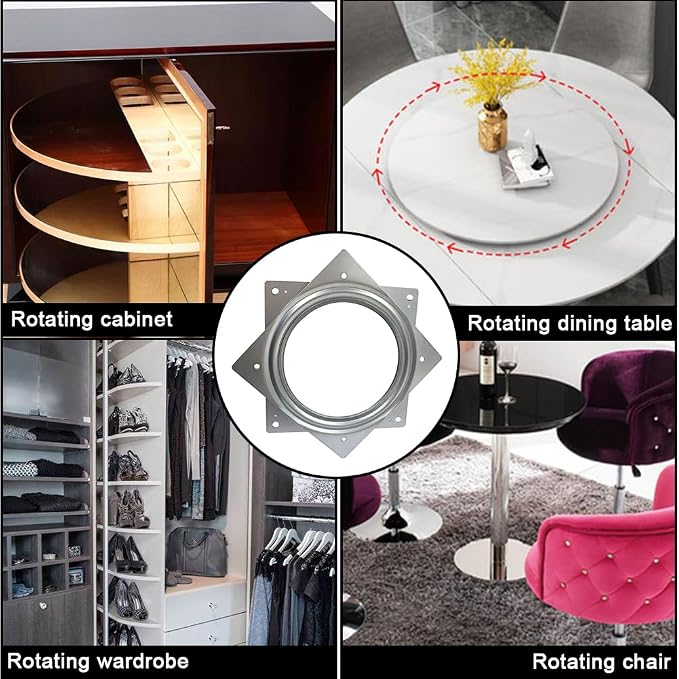 6" Lazy Susan Turntable, 500-lb Heavy Duty Steel Ball Bearing Rotating Tray Swivel Plate Cabinet Low Profile for Dining Table, Stool Chair, Pantry, Organizer (Silvery)
