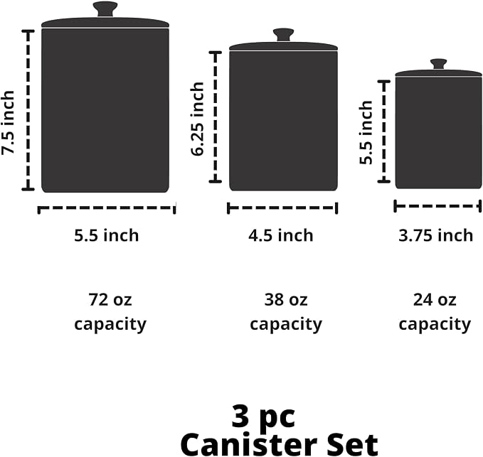 10 Strawberry Street Marble Ceramic Kitchen Canister Set, Set of 3, White/Black