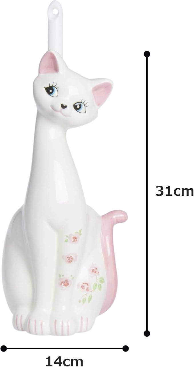 Sunart SAN1708 Cute Miscellaneous Goods Lovely Pottery Cat Toilet Brush Stand with Toilet Brush 5.1 inches (13 cm) Width Pink