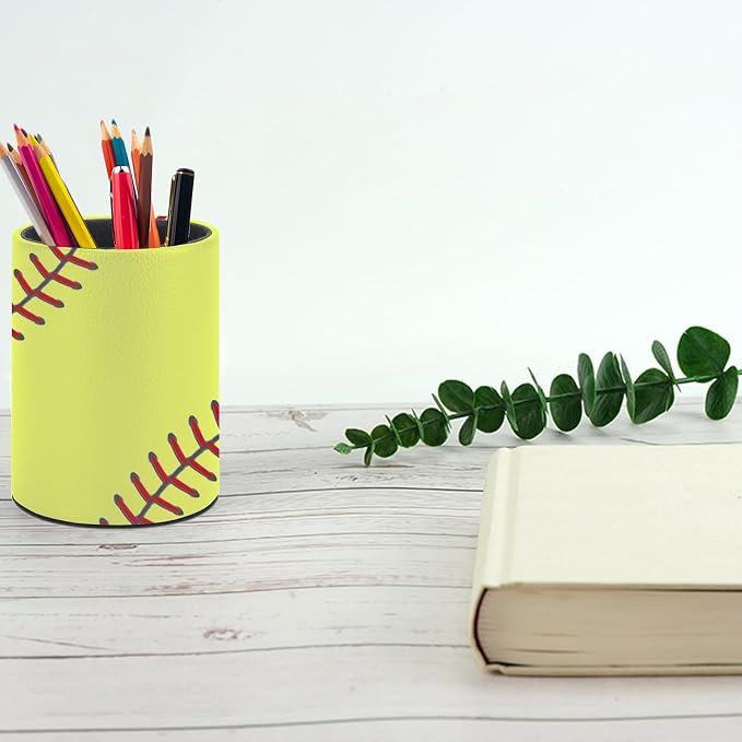 Softball Pen Holder Pencil Cup for Desk Organizer | Cute Makeup Brush Holder PU Multifunctional Office Suppliesfor Decor Home Classroom School
