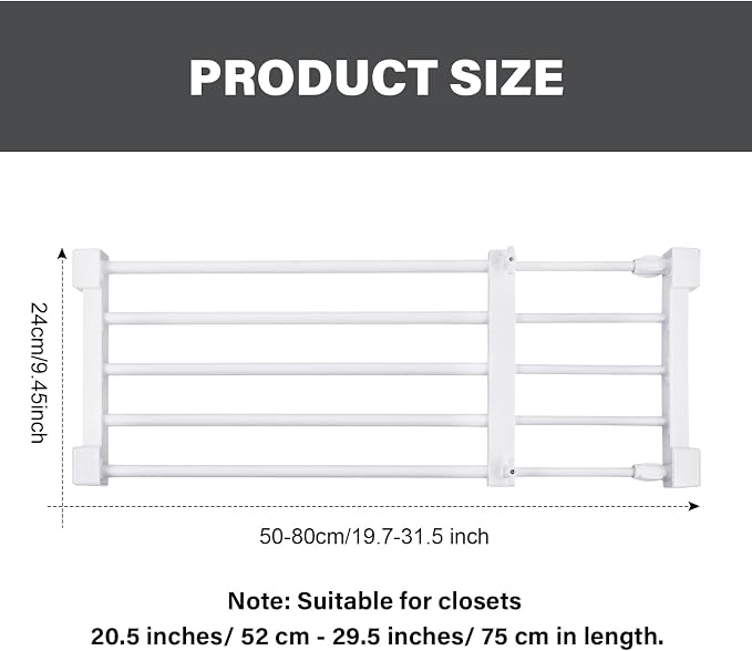 Geetery 4 Pcs Closet Tension Shelf Metal Expandable Closet Shelf Dividers Adjustable DIY Shelf Separators in Closet Tension Rod Storage Rack for Cabinet Kitchen Wardrobe (19.7''-31.5'' X 9.45'')