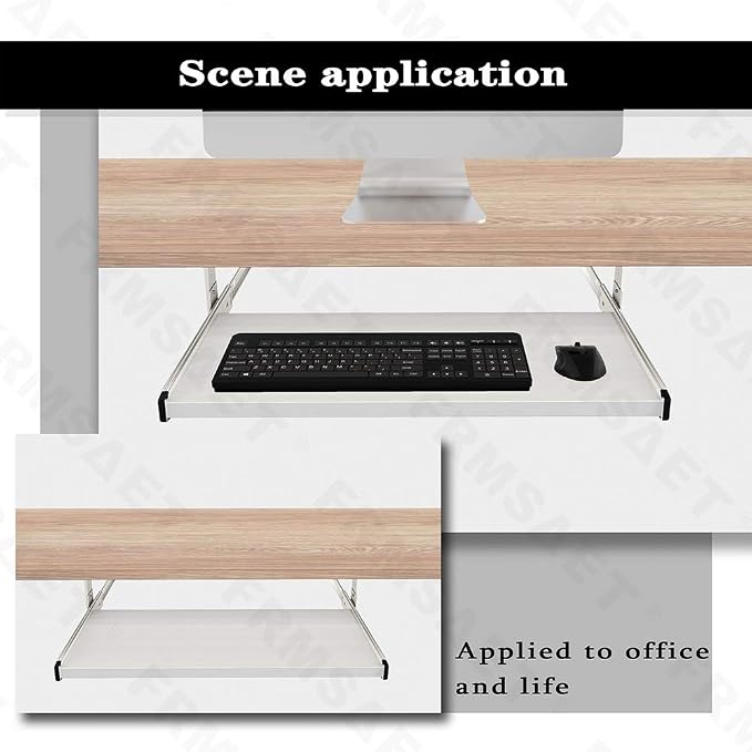FRMSAET Furniture Accessories Office Product Suits Hardware 20/24/30 inches Keyboard Drawer Tray Wood Holder Under Desk Adjustable Height Platform. (20 inches, White)