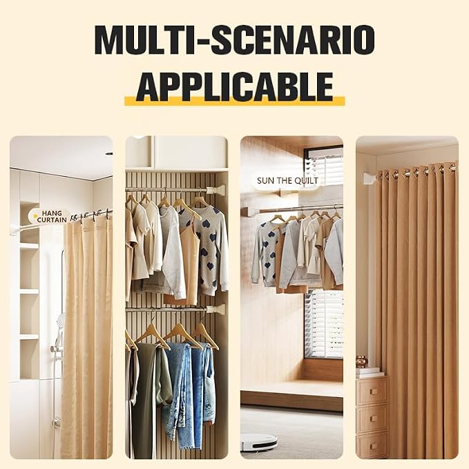 Closet Rod,Adjustable Closet Rods for Hanging Clothes,Rust-Resistant Tension Bathroom Rod for Window,Bathroom,Closet,Room Divider Without Drilling,Heavy-DutyTension Rod