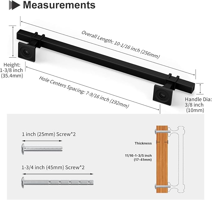 25 Pack 7-1/2" Black Cabinet Handles & Drawer Pulls - Matte Black Kitchen & Dresser Hardware