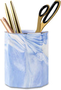 Pencil Holder Cup, Pen Organizer Stand for Desk Cute Marble Pattern Pen Cup Durable Ceramic Desk Organizers for Office Girl Women Adult Teen, Blue Marble