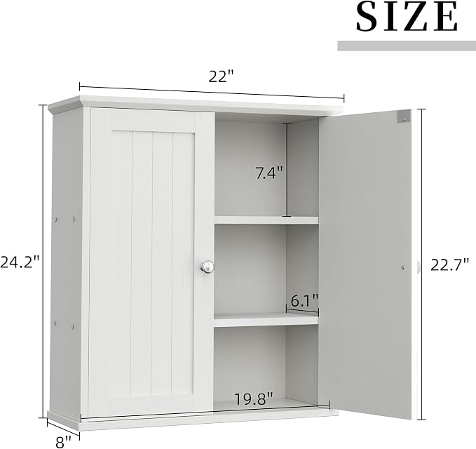 Shintenchi Bathroom Wall Medicine Cabinet with 2 Door, Bathroom Storage Organizer Over The Toilet,Space Saving Storage with 3-Tier Shelves,White