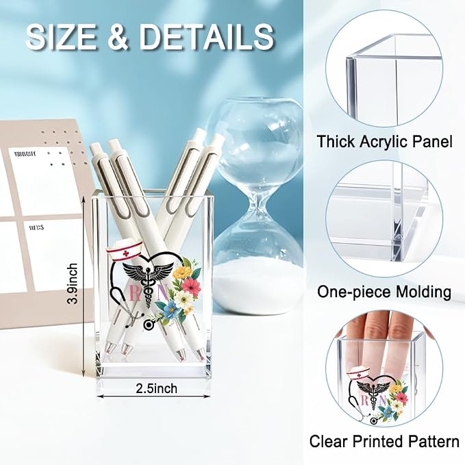 RN Acrylic Pencil Holder Cup, Floral Stethoscope Pen Holder for Women Nurse, Appreciation Thank You Gifts for Registered Nurse CAN MA, Nurse Week Decor RN Gifts, Nurse Day Present