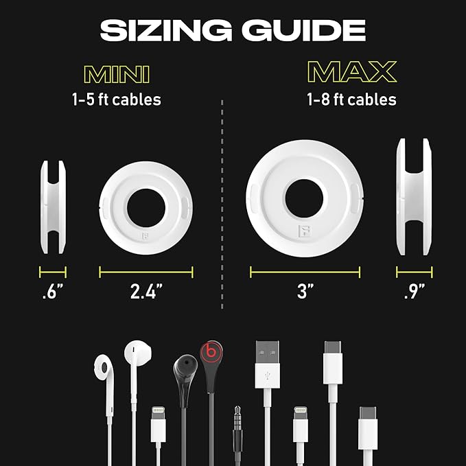 Side Winder Mini and Max Headphone, Earbud and Charging Cable Winder and Organizer Perfect for Wrapping Earbuds and Cords for Travel and Organization (Black, Mini)