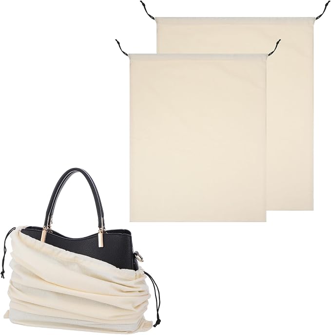 2 PCS Dust Bag for Shoes and Purses, Cloth Bag With Drawstring Handbag Dust Cover Bags Large Cotton Drawstring Storage Bags, Beige ShoeBag Multi Purpose Protective Pouches for Purses Shoes Boots