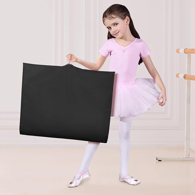 Univivi Dance Costume Bags Garment Bag 40 Inch Hanging Clothes for Dance Competitions, with 3 Medium Clear Zipper Pockets for Dance Costumes, Closet Storage(Clear Black)
