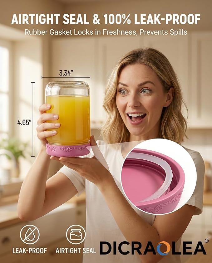 16oz 4Pack Glass Overnight Oats Jars Containers with Airtight Leakproof Lids, Reusable Mason Jars for Meal Prep, Yogurt Parfaits, Smoothies, Salads & Healthy Breakfasts (16 OZ-4-1)