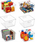 MOONEDGE 6-Pack 12x12x7 Extra Large Clear Plastic Storage Bins with Handles | Cube PET Organizer Square Boxes for Pantry,Closet,Kitchen,Bathroom,Laundry,Classroom,Playroom Organization