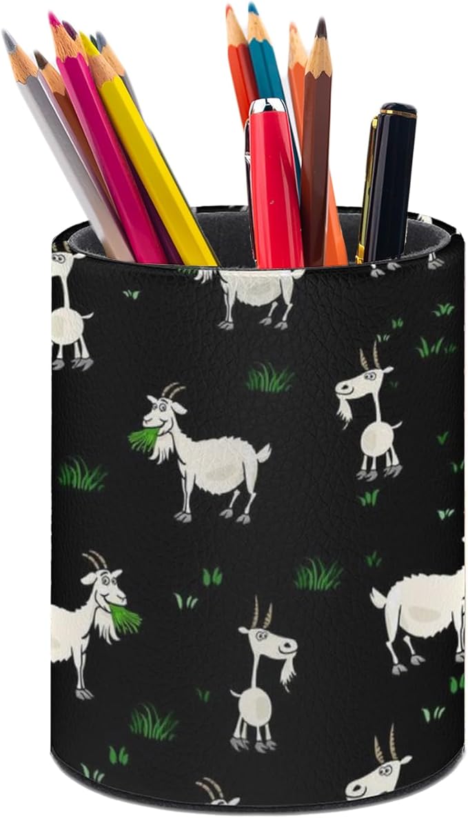 Goat Pen Holder Pencil Cup for Desk Organizer | Cute Makeup Brush Holder PU Multifunctional Office Suppliesfor Decor Home Classroom School