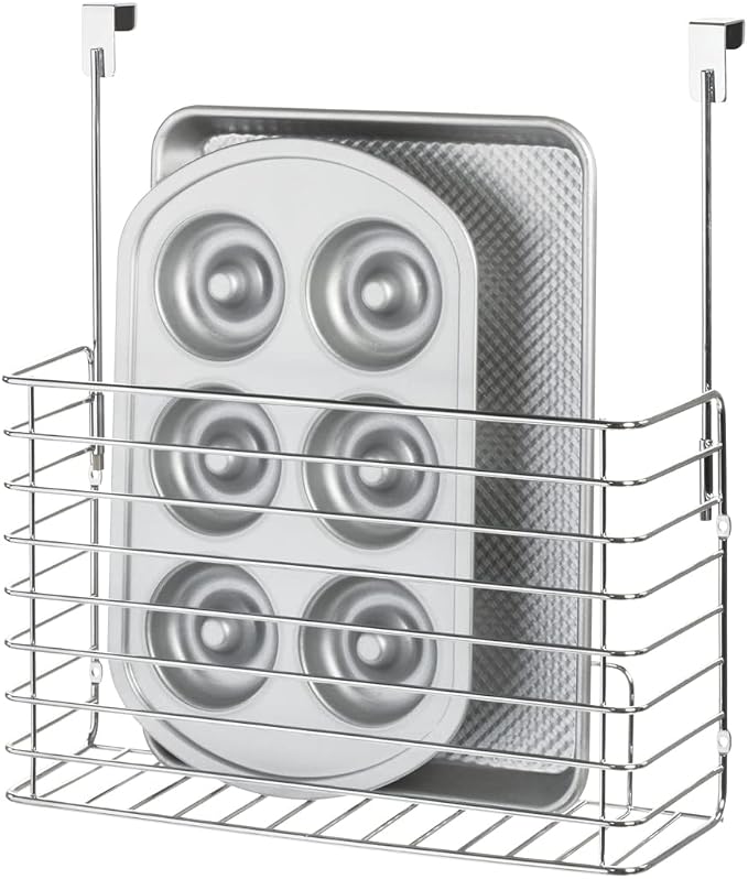 iDesign Classico Metal Over the Cabinet Kitchen Bakeware Organizer Basket for Cutting Boards, Baking Sheets, Pans, 13.73" x 5.18" x 14.2" - Chrome