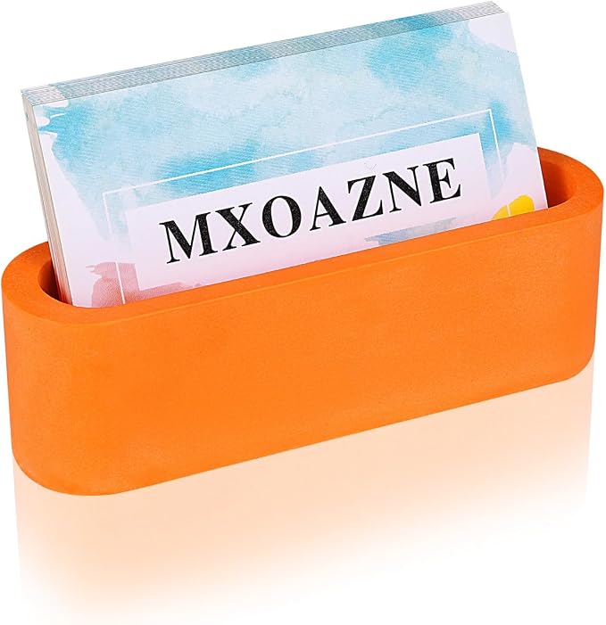Business Card Holder for Desk, Handmade Resin Cement Desktop Business Card Display Stand Organizer for Women and Men, Orange