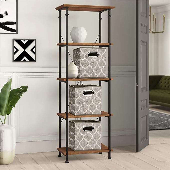 Decorative Storage Cubes 10.5 x10.5 x 11 Inch Brown Cuibcle Baskets LatticePattern Cloth Storage Cubes Bins Foldable Fabric Storage Boxes Inserts Cube Drawers for Organizer Closet,QY-SC08-6