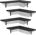 Love-KANKEI Corner Wall Shelf Set of 4，Solid Wood/Bracket,16.5"x 11",Black | Easy to Install,Floating Wall Shelves,40 Lbs/shelf,For Bedroom Living Room Bathroom Kitchen Office,Storage Display,Wall Decor