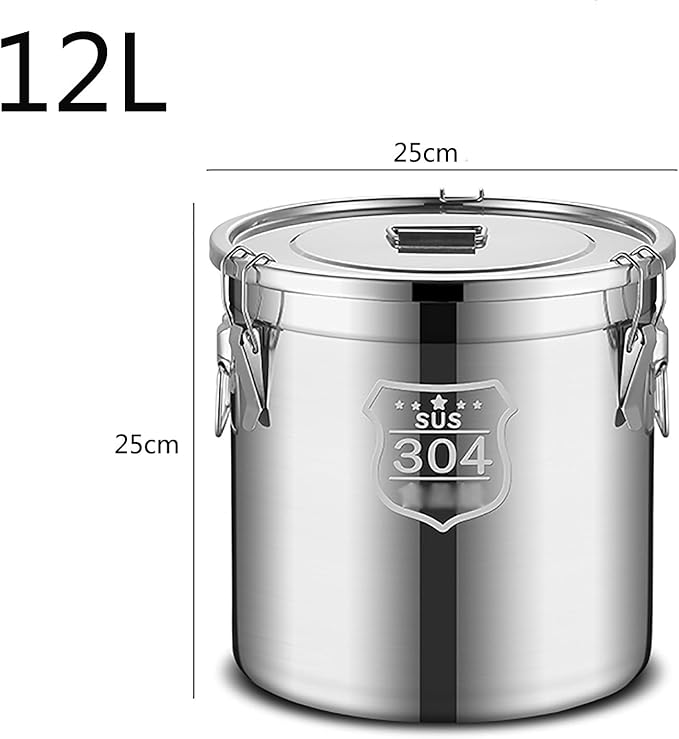 Stockpots 304 Stainless Steel Sealed Storage Bucket with Lid, Double Seal, Commercial Large-Capacity, Moisture-Proof,Leak-Proof (Size : 50cm50cm(98L)) ()