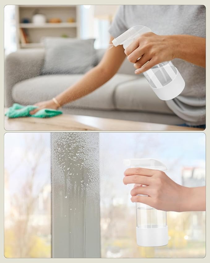 Worldgsb 2 Pack Glass Spray Bottles 8 oz, Empty Refillable Containers with Silicone Sleeve Protection, Glass Spray Bottles for Cleaning Solutions, Hair and Plants with Adjustable Nozzles White