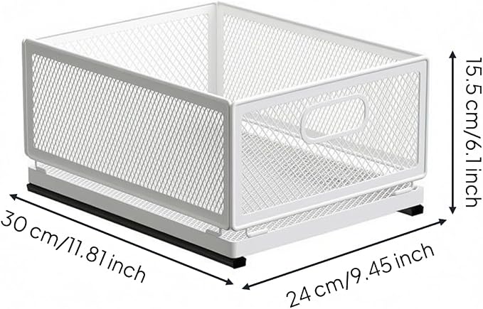 Pull-out Storage Basket Metal Frame Mesh Storage Basket Easy Access for Kitchen, Medium Storage Basket 30cm Long With Slide Rail