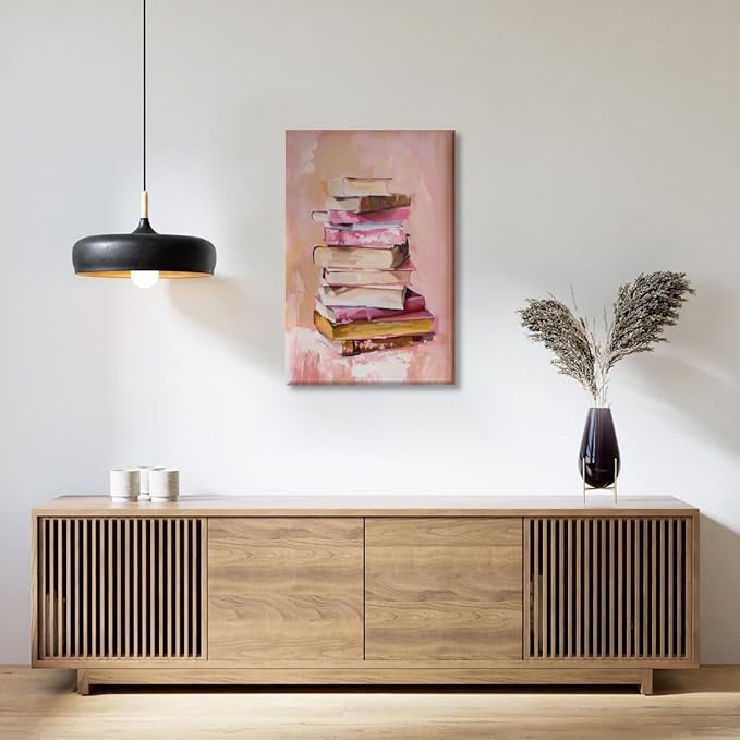 Pastel Book Stack Art Aesthetic Poster Canvas Wall Art Decoration Living Room Home Decor Bedroom Decoration Poster Unframed8x12inch