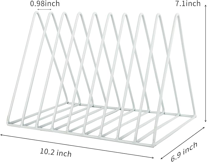 EASEPRES Vinyl Record Holder Storage, 9 Slot Metal Magazine Book Album Display Rack, Stylish Triangle Desktop File Sorter Organizer for Home Office, White Pack of 2