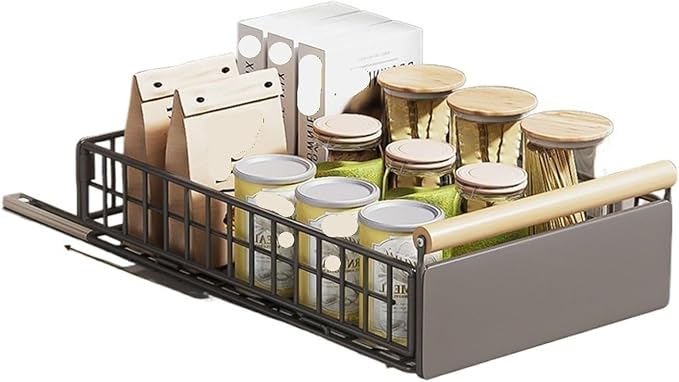 Retractable Kitchen Cabinet Pull-Out Basket - Foldable Adjustable Slide Drawer For Dish & Sink Storage Organization(Small)