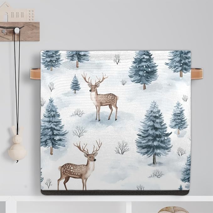 TropicalLife Forest Deer Storage Cube, 13 Inch Fabric Cube Storage Organizer Bin for Shelves Clothes, Decorative Foldable Storage Boxes